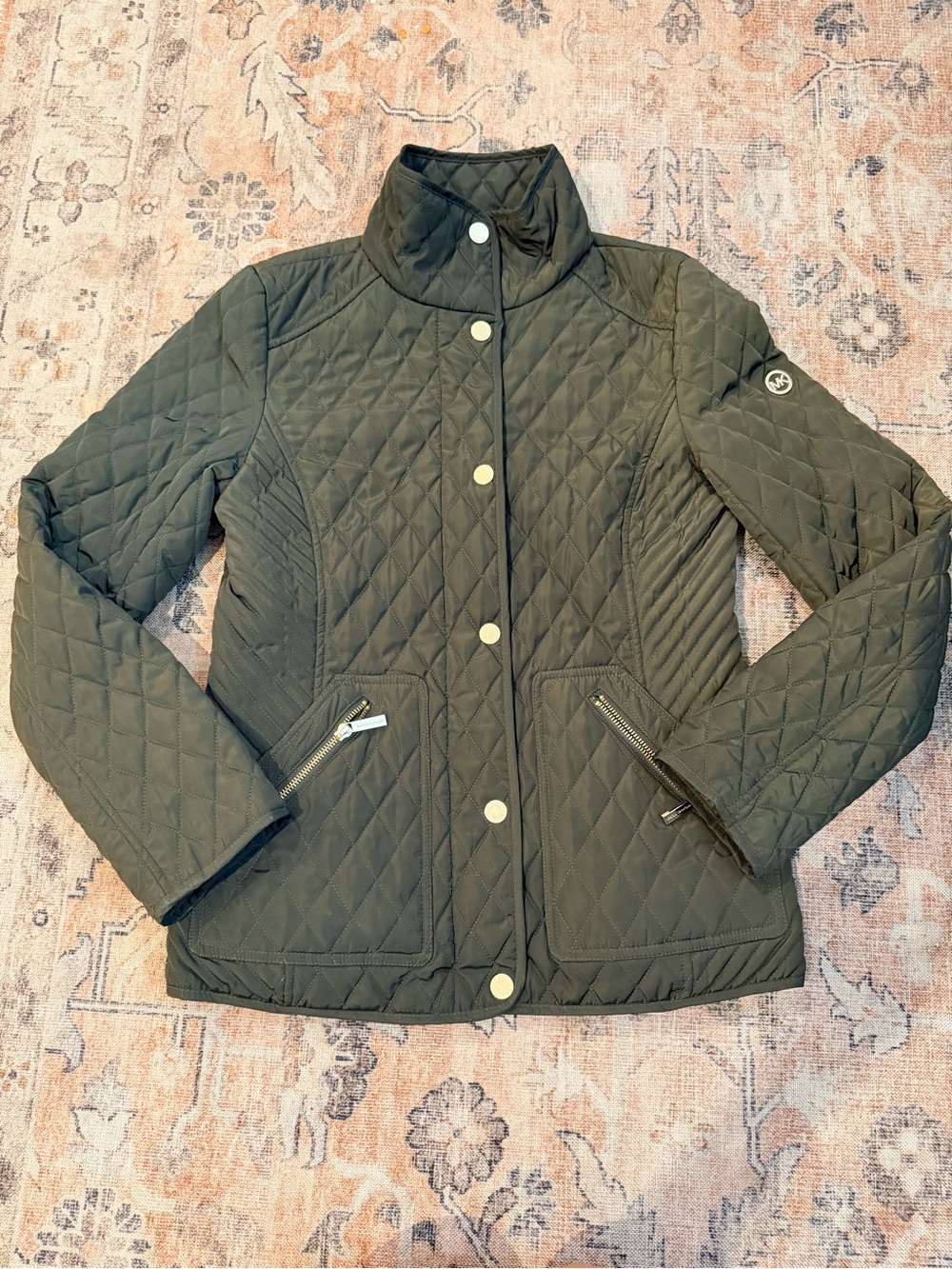 Michael Kors Olive Quilted Utility Jacket with Gold-Tone Buttons XS